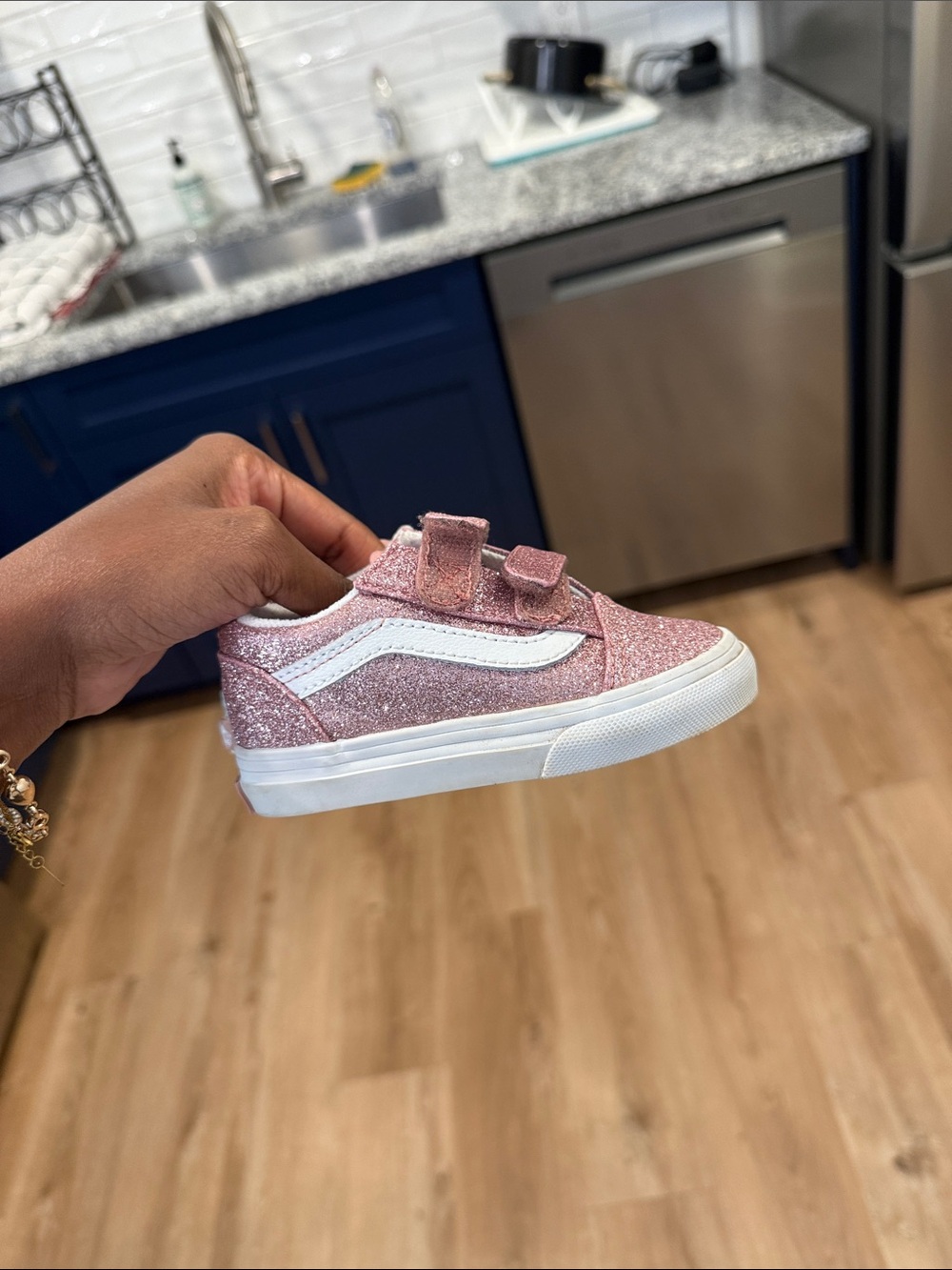 Toddler Glitter vans Sneakers with Hook-and-Loop Straps - Pink